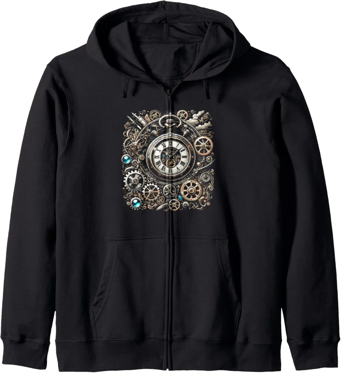 Clock Gears for Inventors Zip Hoodie Steampunk stepper Watch Cogwheel Pocket 