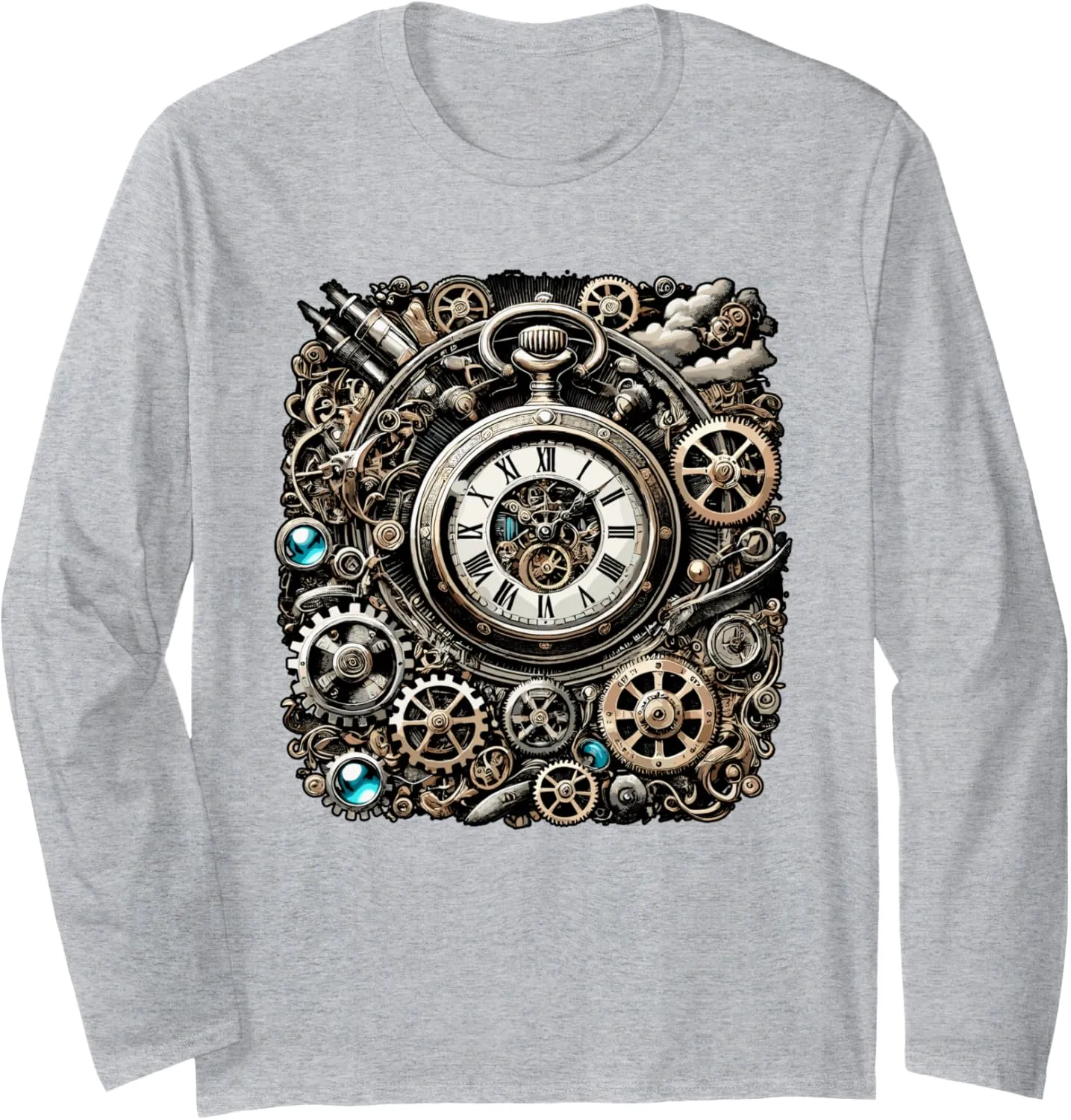 Cogwheel Pocket Clock Gears for hare mission beneficent Inventors Long Sleeve T-Shirt Steampunk Watch 