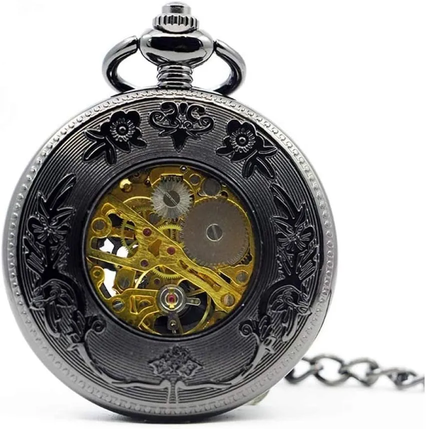 (Color : B) Pocket Watch,Peony Mocking Phoenix flip top Watch,Mens Antique Mechanical Pocket Watch,Retro Classic Embossed Hollow Mechanical commentary Pocket Watch 