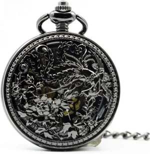 (Color : B) Pocket Watch,Peony Mocking Phoenix flip top Watch,Mens Antique Mechanical Pocket Watch,Retro Classic Embossed Hollow Mechanical commentary Pocket Watch 