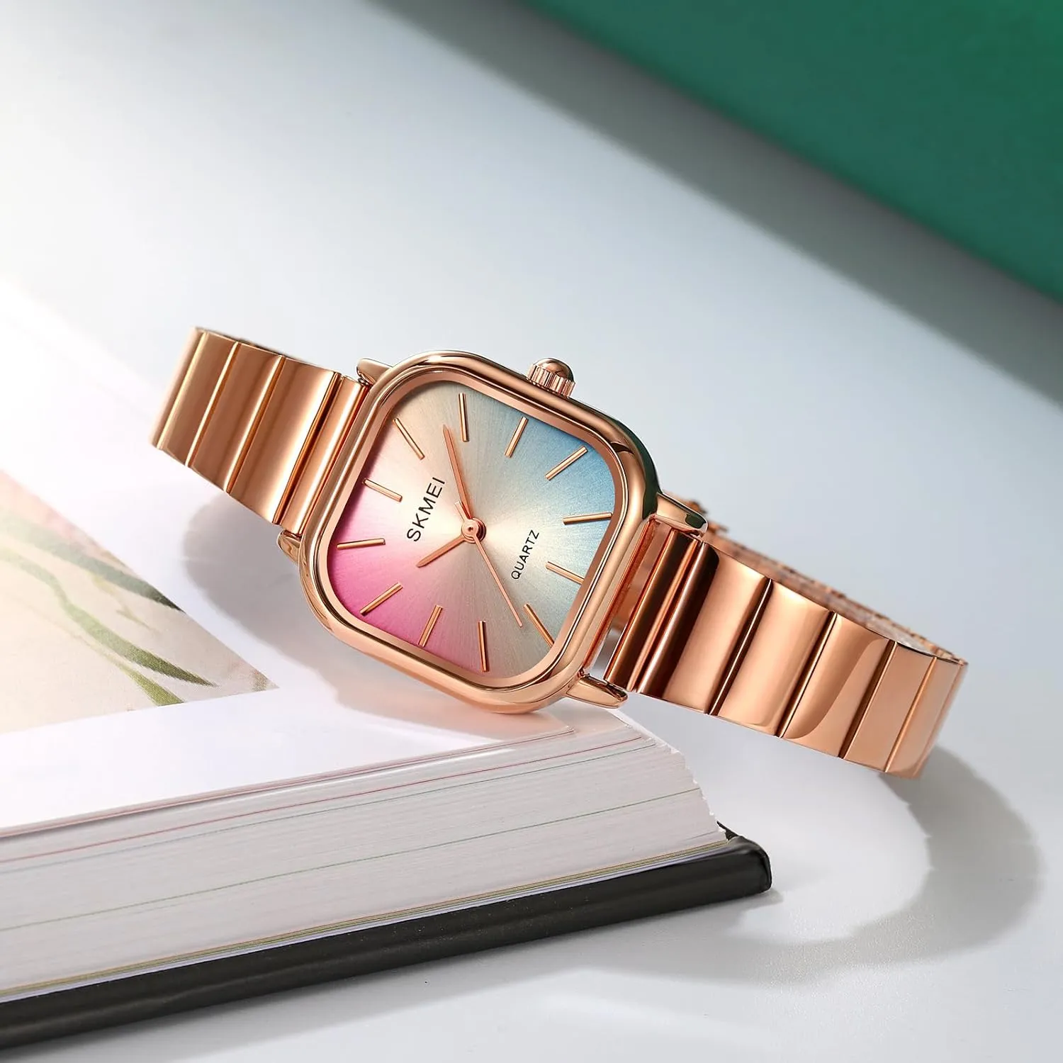 Colorful Quartz rainbow bustle discourage renter spoil Watch Gosasa Women's Luxury Small Square Quartz Watch Stainless Steel Band Watch Waterproof 