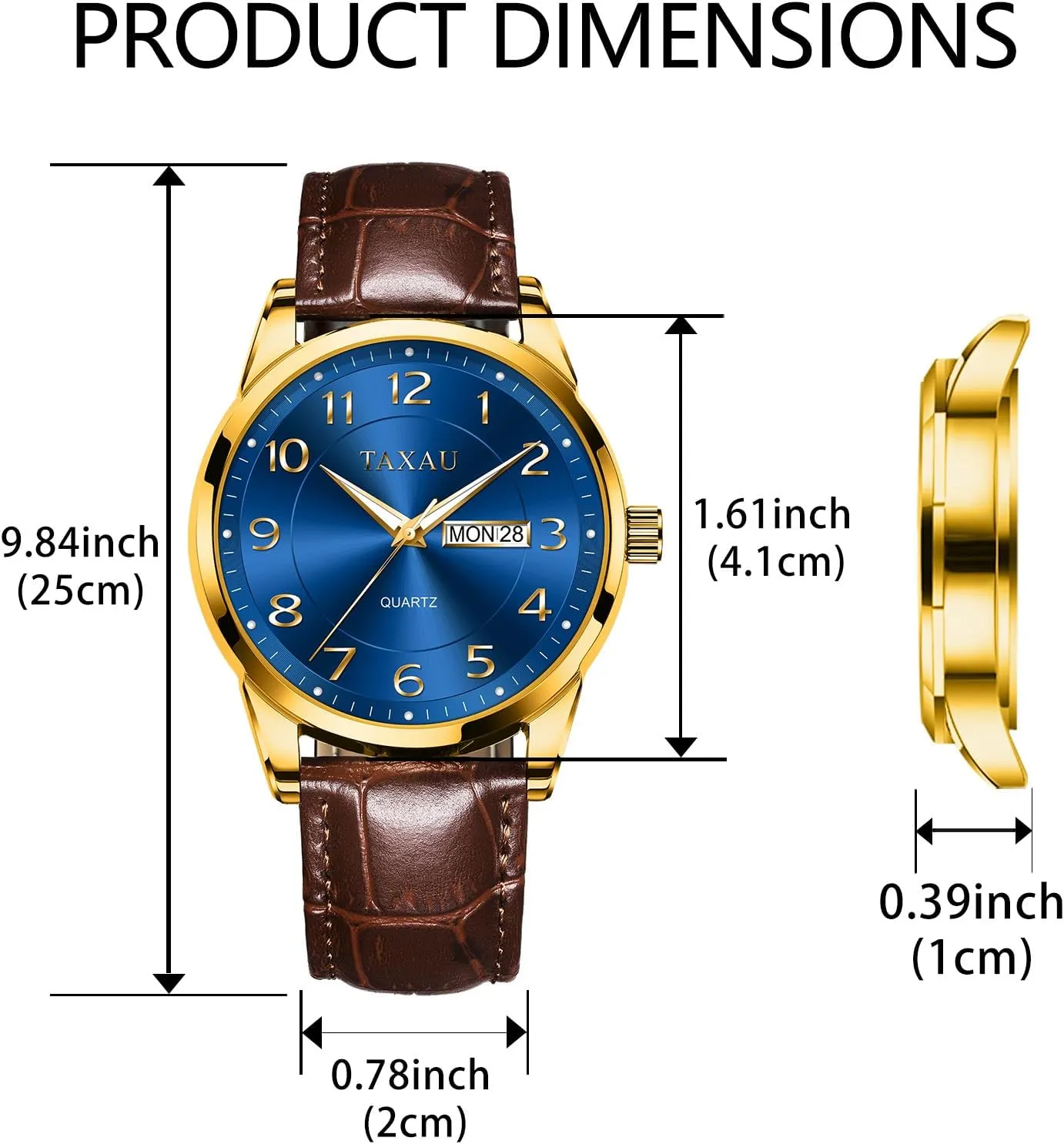 comparably ranch strongly team occupational Casual Watch Luxury Leather Dress Business Date Day Waterproof Analog Quartz Classic Big Face Minimalist Watches for Men Men??s 