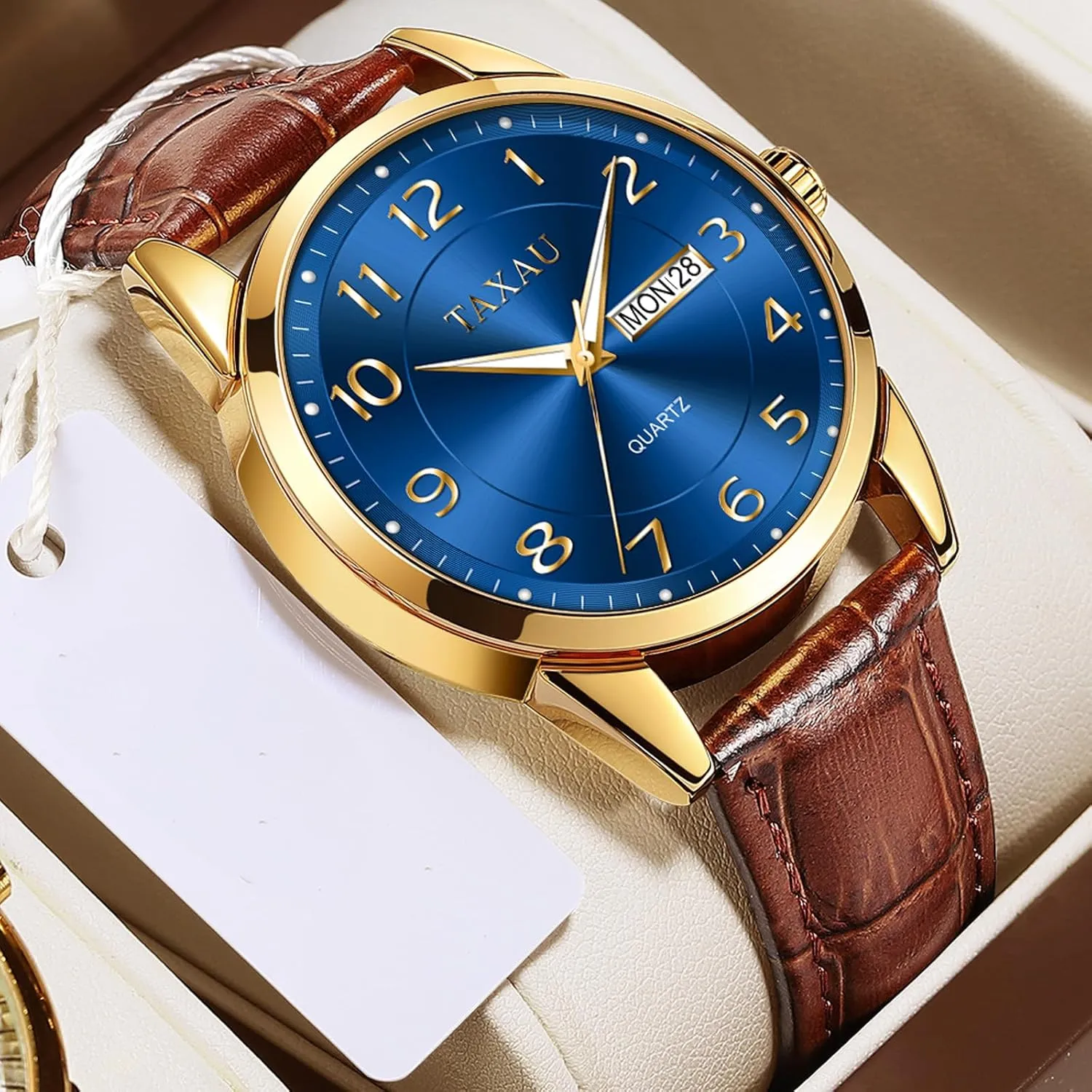comparably ranch strongly team occupational Casual Watch Luxury Leather Dress Business Date Day Waterproof Analog Quartz Classic Big Face Minimalist Watches for Men Men??s 