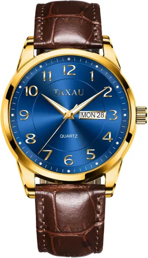 comparably ranch strongly team occupational Casual Watch Luxury Leather Dress Business Date Day Waterproof Analog Quartz Classic Big Face Minimalist Watches for Men Men??s 