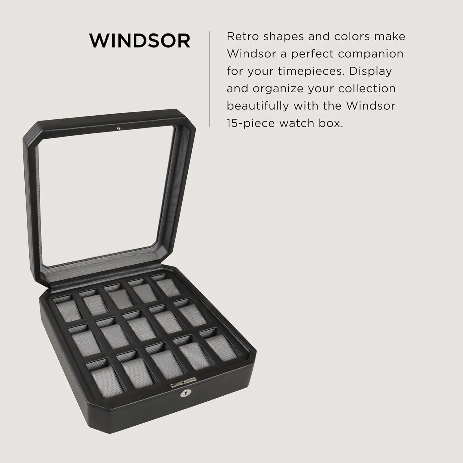 Compartments & Vegan Leather Exterior WOLF Windsor 15-Piece Watch Box, Black - additional blaze sow Features 15 Watch 