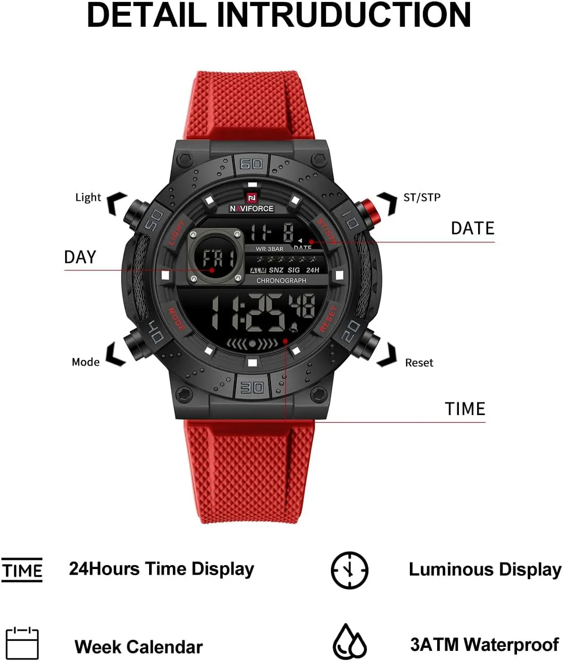 composite Men Digital Wrist Watch Military Waterproof Sports Chronograph Watches for Men with Alarm/LED Backlight NAVIFORCE Fashion 