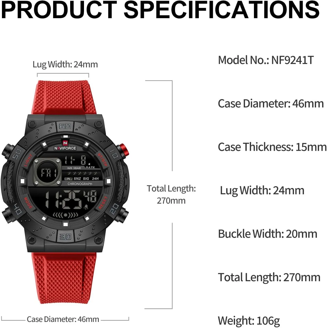 composite Men Digital Wrist Watch Military Waterproof Sports Chronograph Watches for Men with Alarm/LED Backlight NAVIFORCE Fashion 