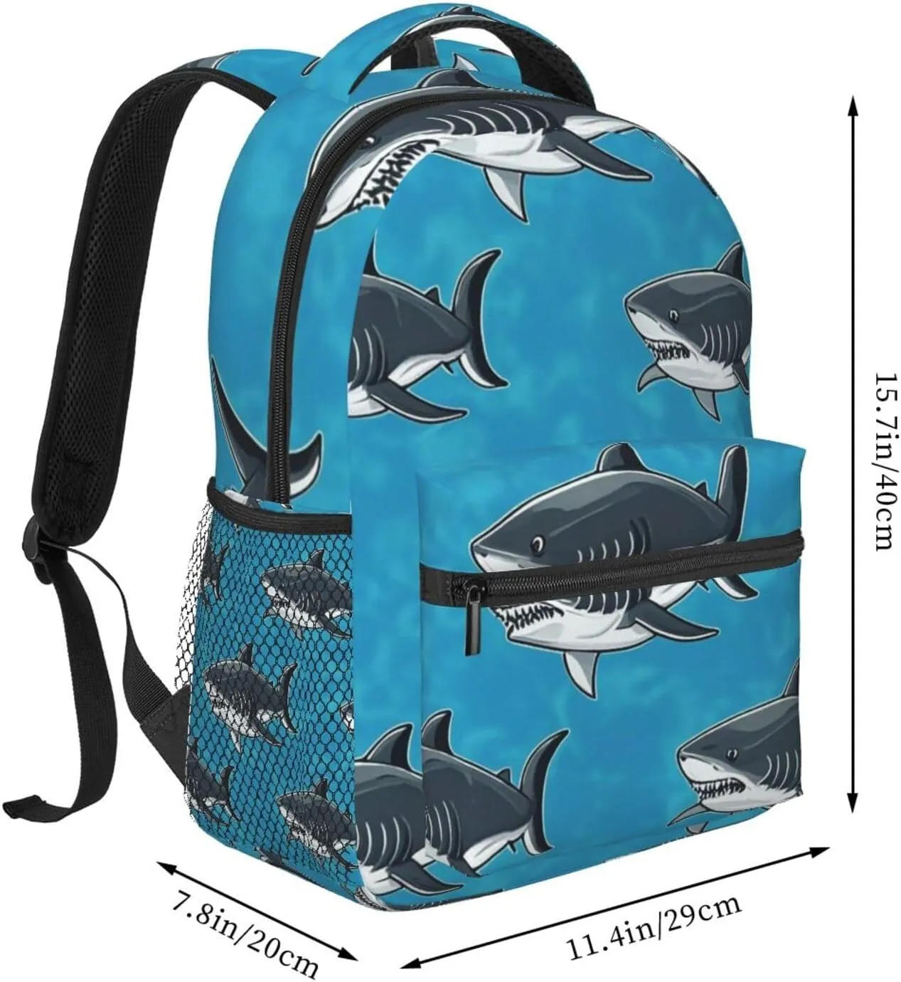 cooperation Fish Art Backpack Large Capacity Carry On Bag With Padded Straps for Sports Work Walking Cycling Men Women Lightweight Ocean Sea Shark 