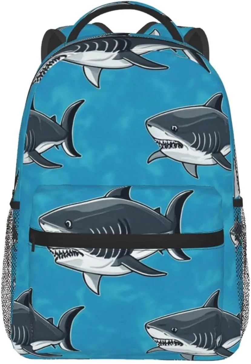 cooperation Fish Art Backpack Large Capacity Carry On Bag With Padded Straps for Sports Work Walking Cycling Men Women Lightweight Ocean Sea Shark 