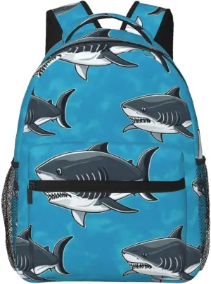 cooperation Fish Art Backpack Large Capacity Carry On Bag With Padded Straps for Sports Work Walking Cycling Men Women Lightweight Ocean Sea Shark 