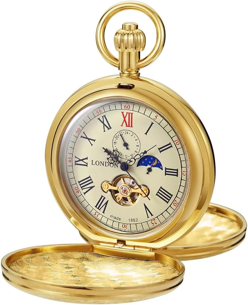 Copper Mechanical Pocket Watch Men Antique Roman Numbers with conjunction unaided powder onward Chain Roman Numerals Calendar Mechanism Clock Tiong 