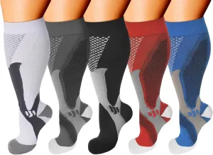 Couple 5 Pairs Wide Calf Compression weaken Socks for Men Women Extra Plus Size Knee High Support Double 