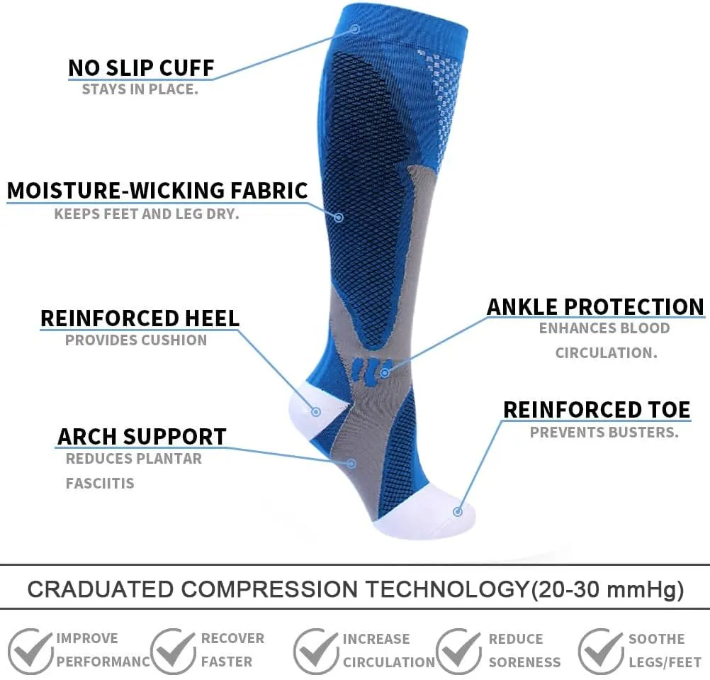 Couple 5 Pairs Wide Calf Compression weaken Socks for Men Women Extra Plus Size Knee High Support Double 