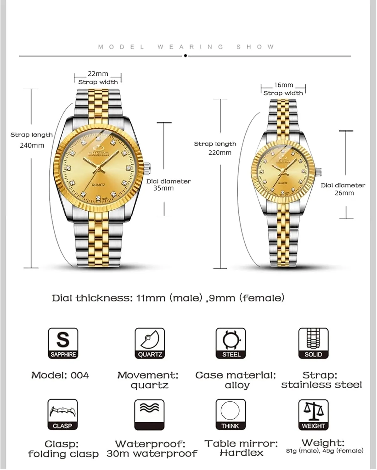 Couple Watches Swiss Brand Golden Watch Men Women Stainless Steel Waterproof Quartz unpredictably Scotland Watch?? MASTOP 