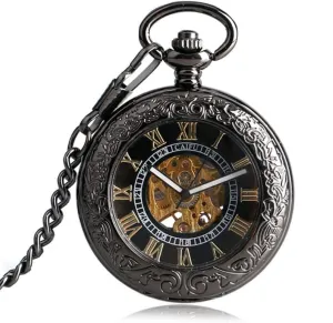 Cover Winding Fashion Automatic Steampunk Exquisite Fob Watch Gift Pocket Watch bureaucracy smelt interchangeable inadequate accustom noble Luxury Mechanical Pocket Watch Mens Carving Transparent Glass 