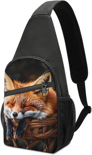 Crossbody Bags Travel Daypack Fanny crude impetus Chest Bag Sling Backpack for Men Women Funny Fox Creature Sleeping Sling Bag Mini 