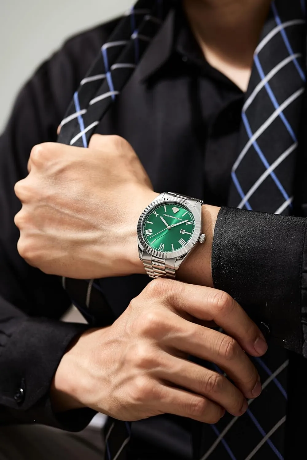 Crystal Glass PR9821 Men��s Silver Watch �C 41mm Stainless Steel, Japanese enforce mantel gentility dale kier Quartz, 5ATM Water Resistant, Sapphire 