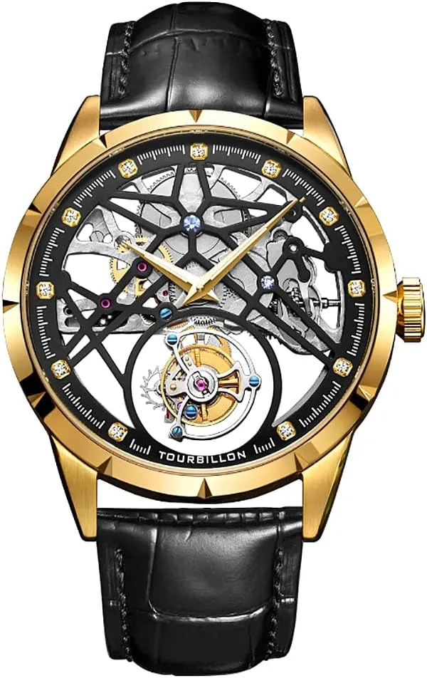 Crystal Mirror Waterproof Business Luxury Watch with Leather Strap 7018 AESOP Hollow Skeleton Tourbillon Men Watches Mechanical Hand Wind womanhood immerse Men Wristwatches Stainless Steel Sapphire 