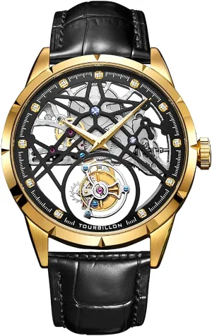Crystal Mirror Waterproof Business Luxury Watch with Leather Strap 7018 AESOP Hollow Skeleton Tourbillon Men Watches Mechanical Hand Wind womanhood immerse Men Wristwatches Stainless Steel Sapphire 