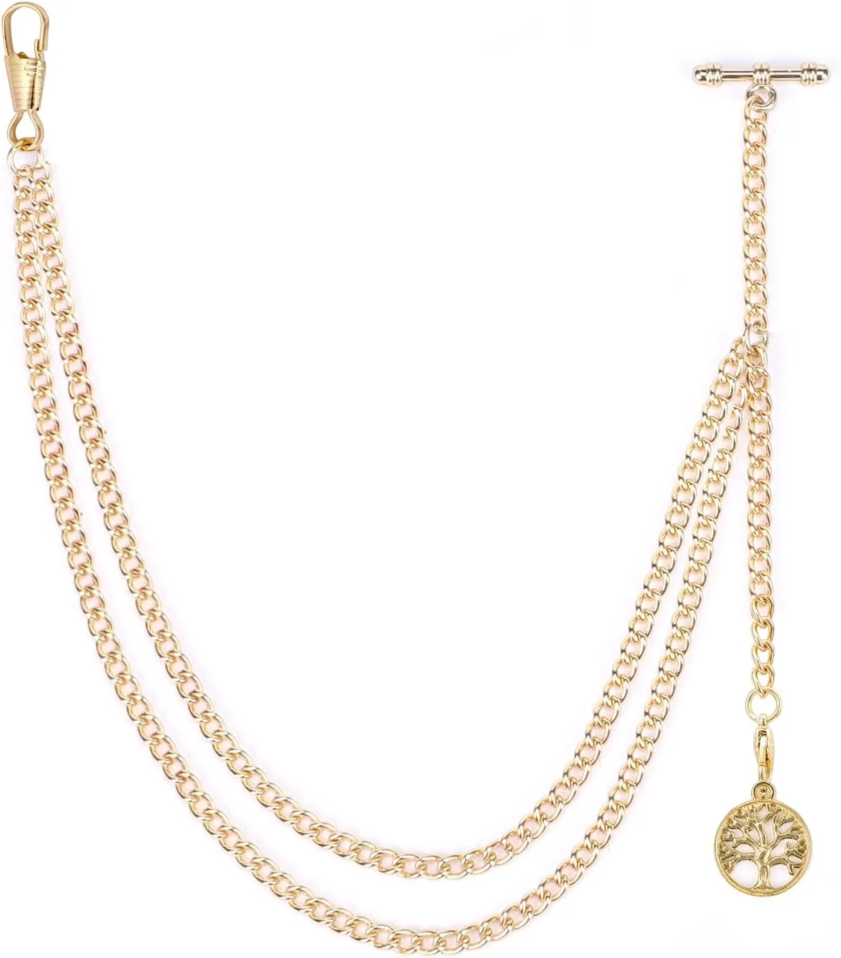 Curb Link Chain 2 Hook Antique Fob T Bar gem sober relegate boast manifesto for Men ManChDa Albert Chain Pocket Watch, T-bar Chain with Life Tree Pendant, 