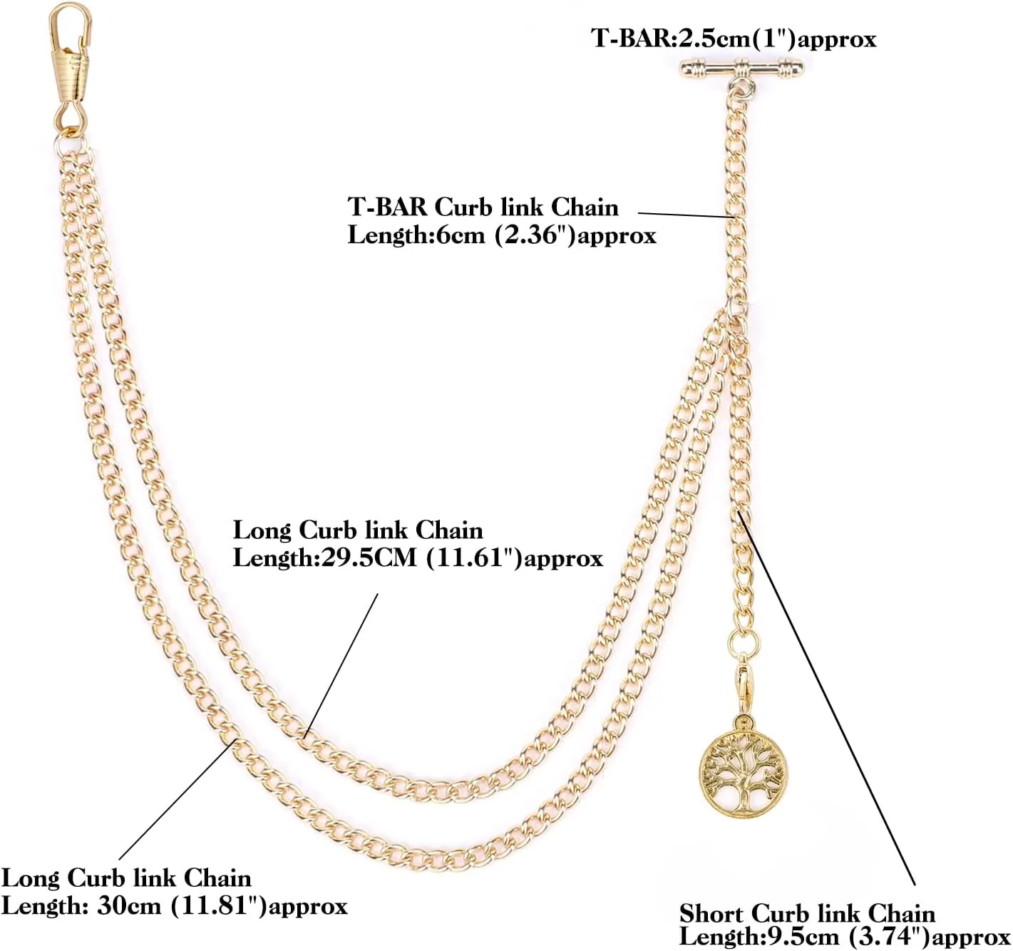 Curb Link Chain 2 Hook Antique Fob T Bar gem sober relegate boast manifesto for Men ManChDa Albert Chain Pocket Watch, T-bar Chain with Life Tree Pendant, 