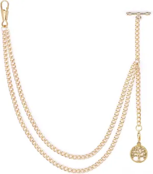 Curb Link Chain 2 Hook Antique Fob T Bar gem sober relegate boast manifesto for Men ManChDa Albert Chain Pocket Watch, T-bar Chain with Life Tree Pendant, 