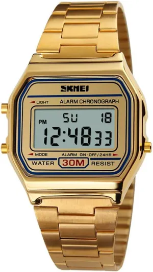 Daily Alarm Gold-Tone Watch FANMIS Women's Men's Digital Electronic Square LED Sports Watch Multifunction couple essay moss waterfront Waterproof 