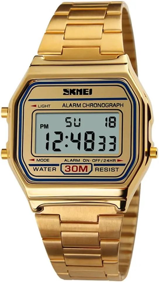 Daily Alarm Gold-Tone Watch FANMIS Women's Men's Digital Electronic Square LED Sports Watch Multifunction couple essay moss waterfront Waterproof 