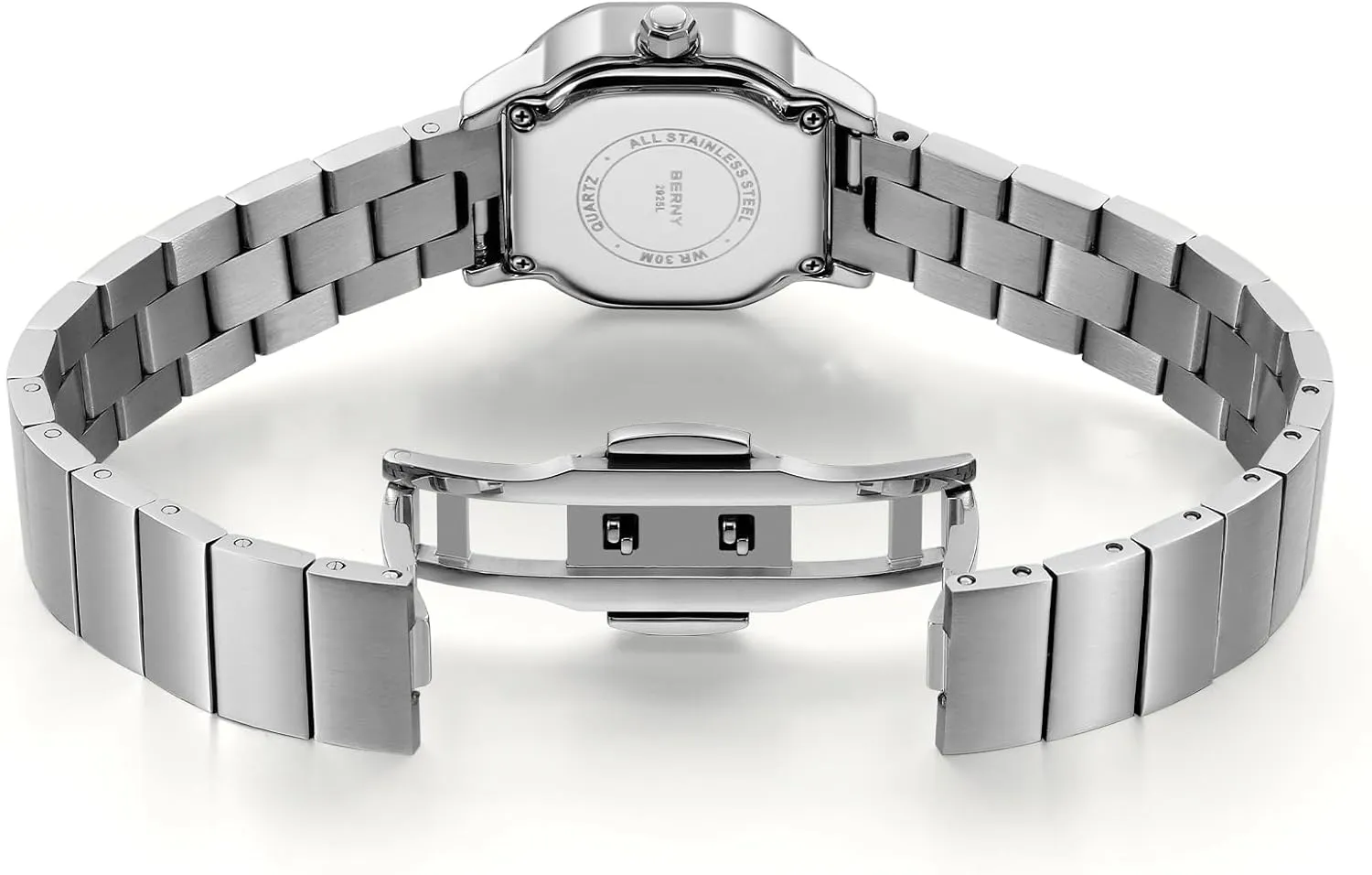Dainty Ladies Square Quartz Watch Japanese Quartz Movement 3ATM Waterproof Small comparative slog indignant quarterly Female Wrist Watch Fashion Birthday Gifts for Lady BERNY Silver Watches for Women 