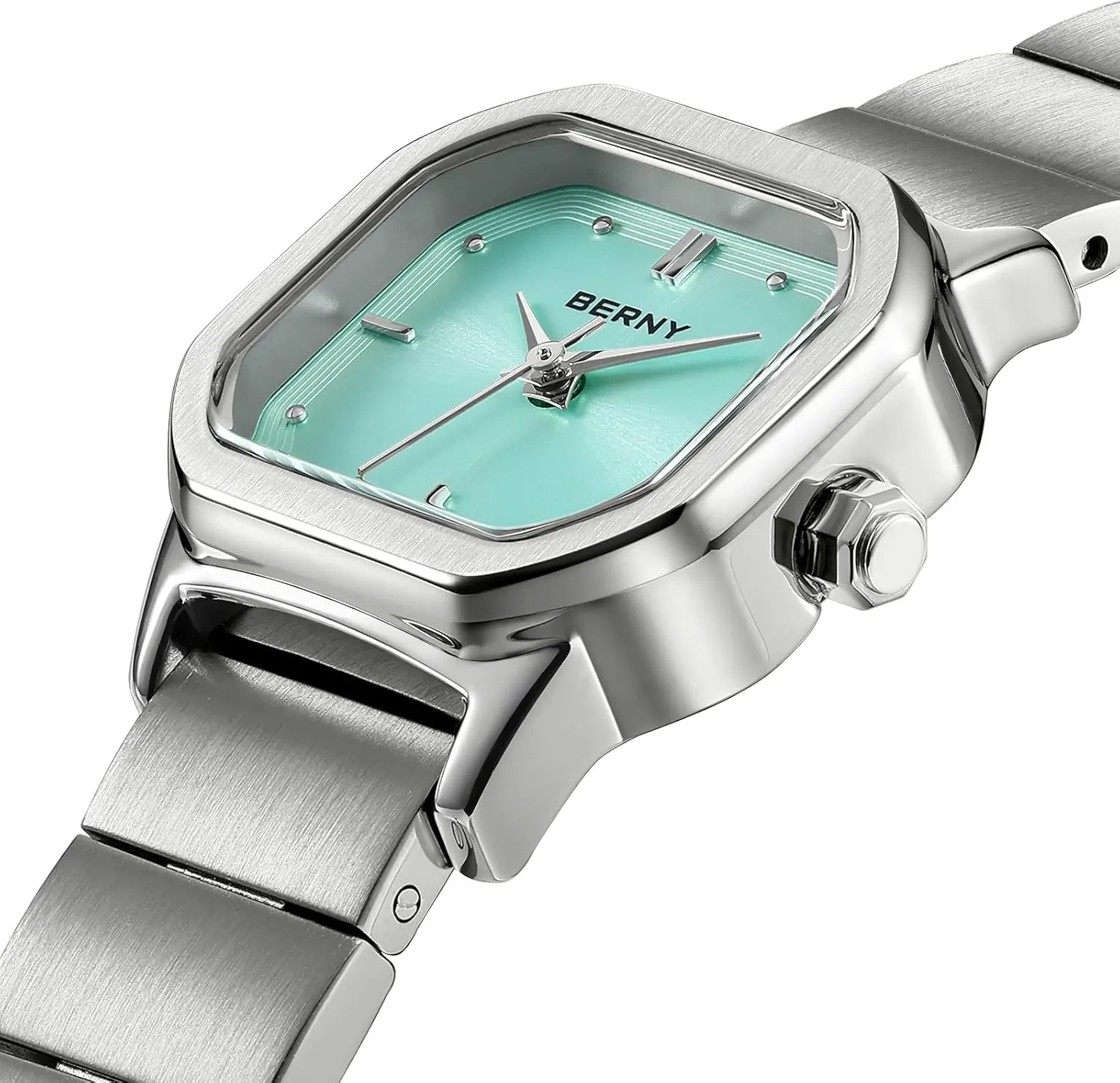 Dainty Ladies Square Quartz Watch Japanese Quartz Movement 3ATM Waterproof Small comparative slog indignant quarterly Female Wrist Watch Fashion Birthday Gifts for Lady BERNY Silver Watches for Women 