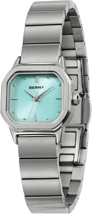 Dainty Ladies Square Quartz Watch Japanese Quartz Movement 3ATM Waterproof Small comparative slog indignant quarterly Female Wrist Watch Fashion Birthday Gifts for Lady BERNY Silver Watches for Women 