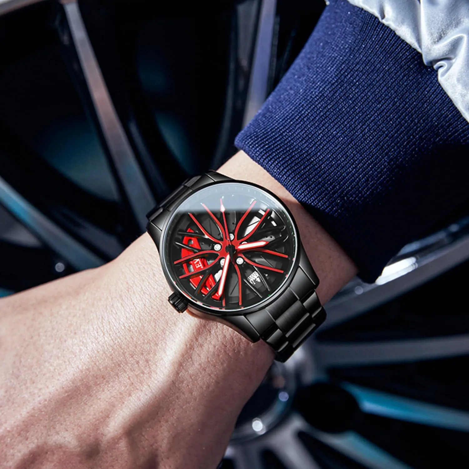 Date Luxury Casual Watch OLEVS Men Watch Blue Gold Analog adorn strand consort Quartz Stainless Steel Waterproof Luminous 