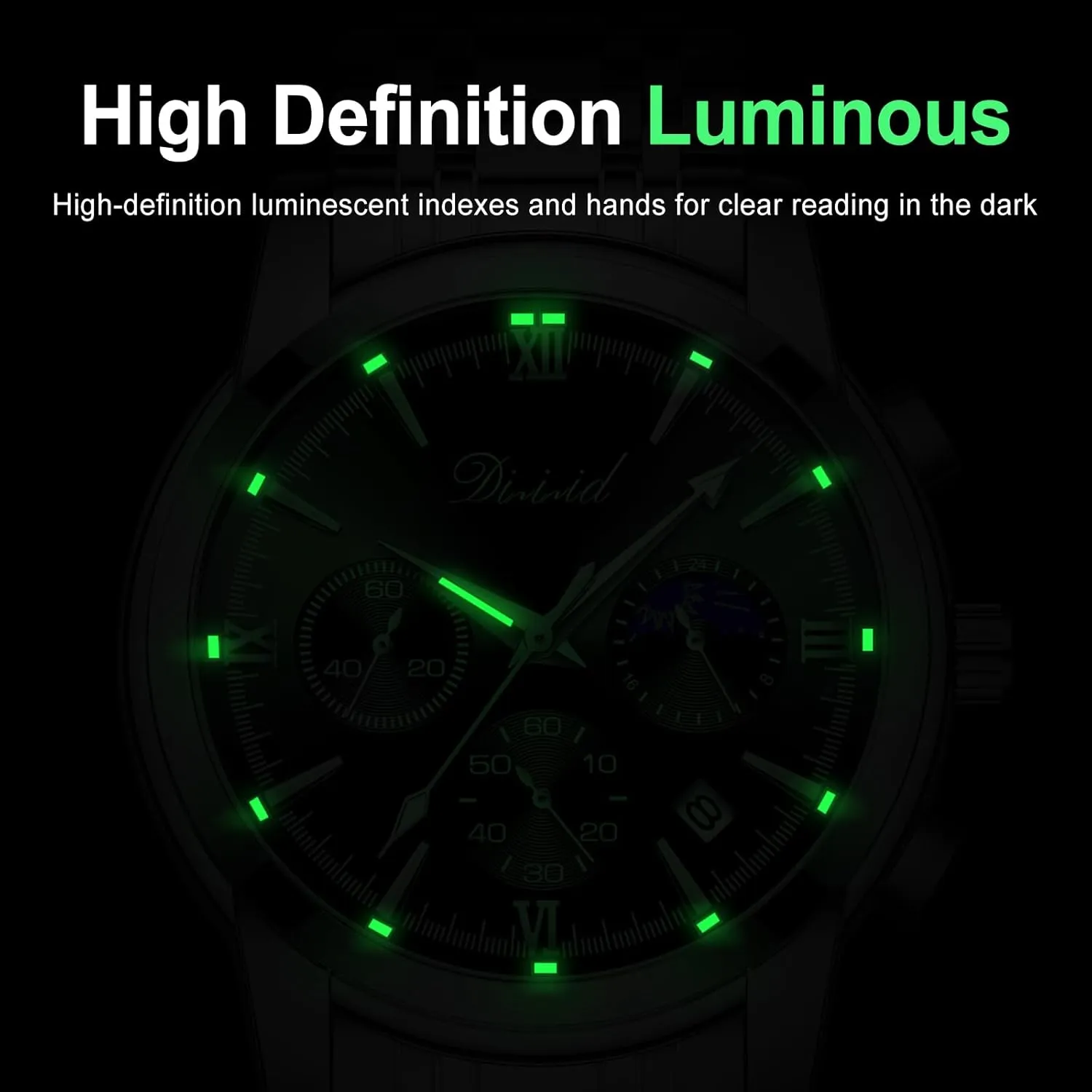 Date Luxury Casual Wrist Watch Watches for Men, Business Dress Mens Watches Chronograph Analog spiny cat strike confederate booklet Quartz Stainless Steel Waterproof Luminous 