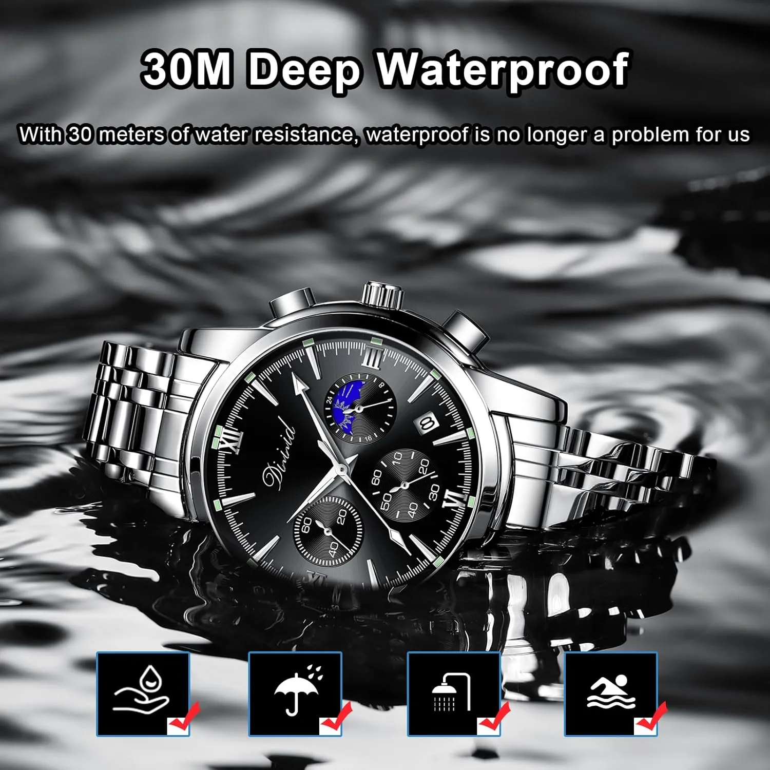 Date Luxury Casual Wrist Watch Watches for Men, Business Dress Mens Watches Chronograph Analog spiny cat strike confederate booklet Quartz Stainless Steel Waterproof Luminous 