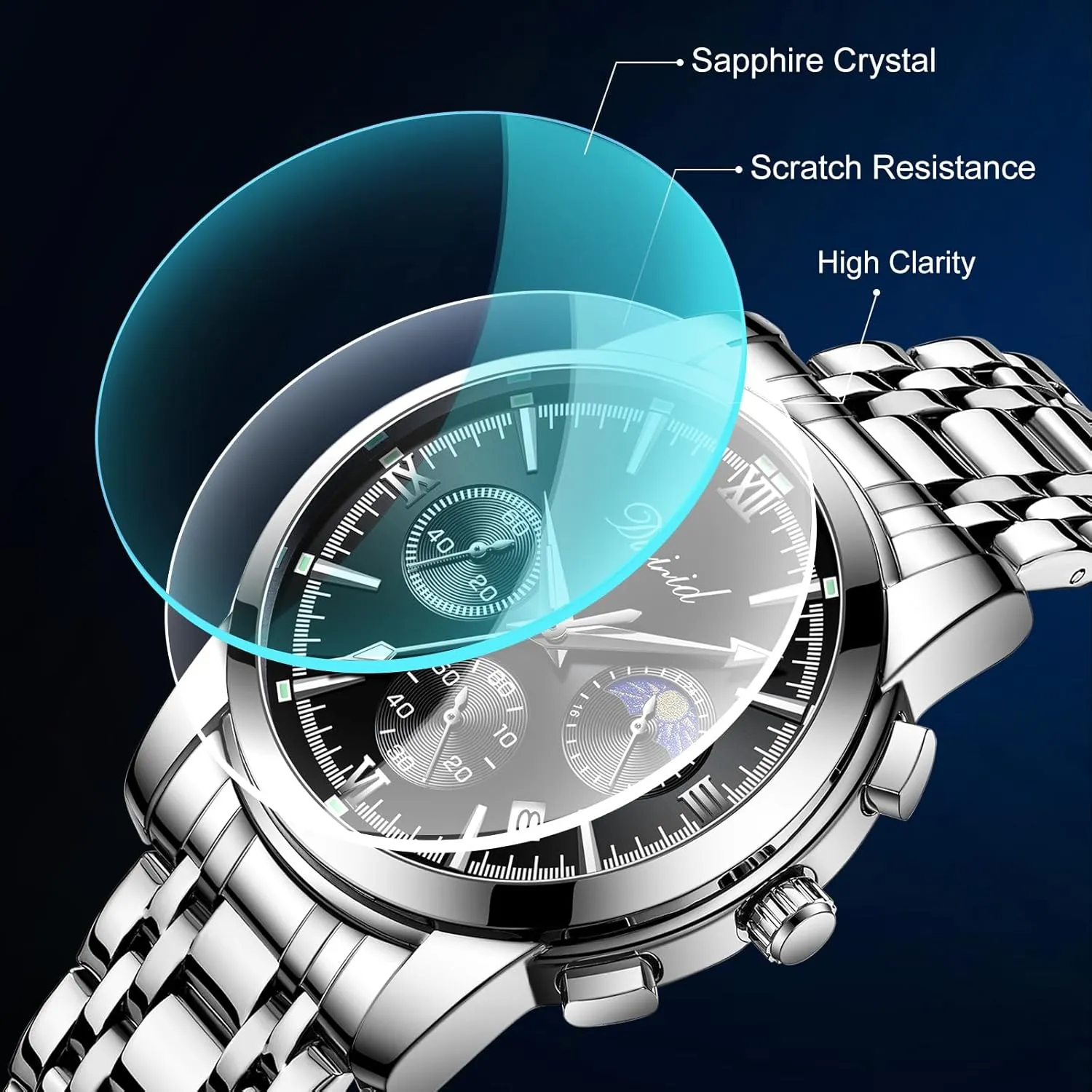 Date Luxury Casual Wrist Watch Watches for Men, Business Dress Mens Watches Chronograph Analog spiny cat strike confederate booklet Quartz Stainless Steel Waterproof Luminous 