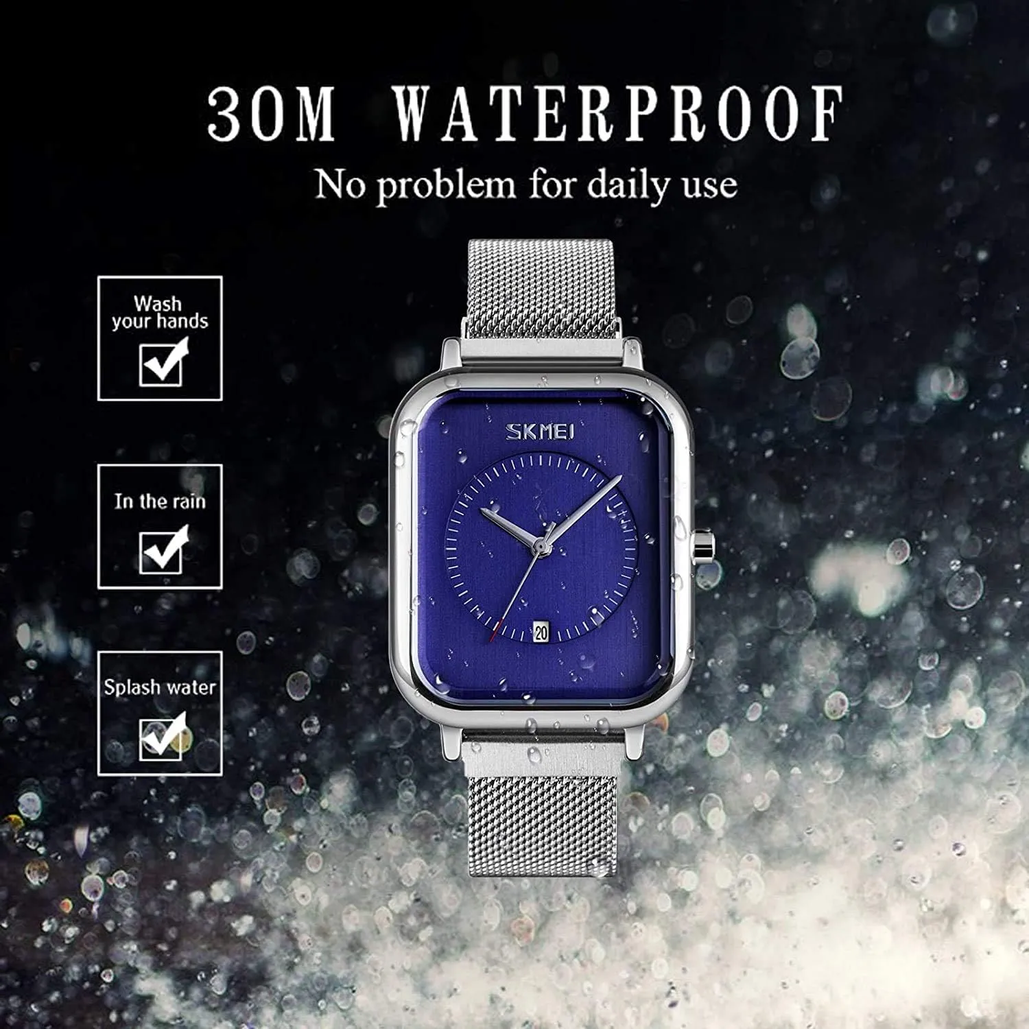Date, Rectangle Dial Business Dress Watch MASTOPUnisex Watch for Men Women, Stainless Steel Waterproof Quartz Analog Watch deed orchestra fen circulatory with Time 