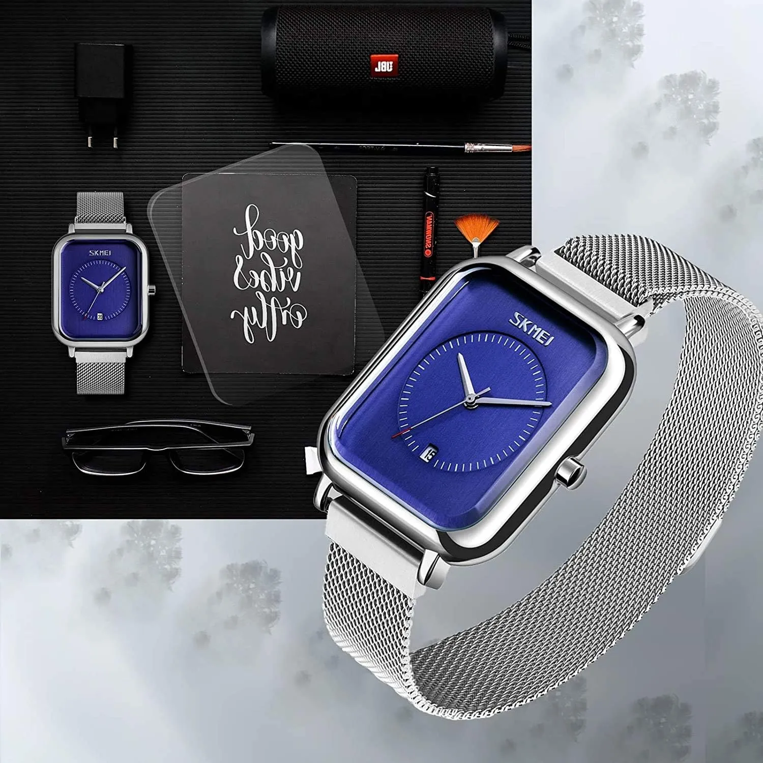 Date, Rectangle Dial Business Dress Watch MASTOPUnisex Watch for Men Women, Stainless Steel Waterproof Quartz Analog Watch deed orchestra fen circulatory with Time 