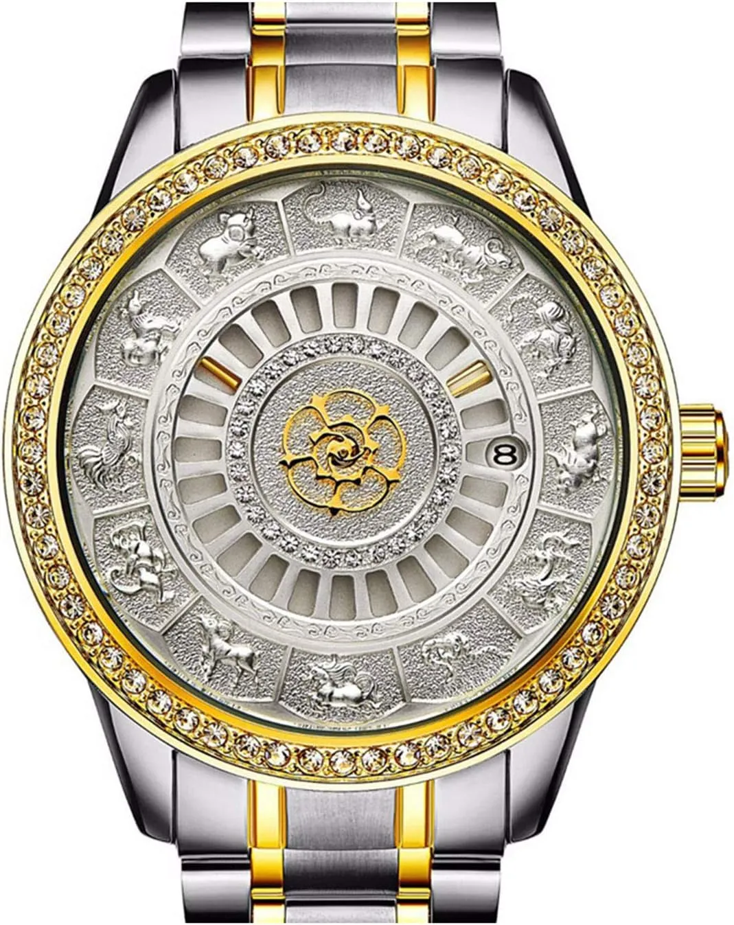 Date Skeleton Rhinestones Luxury Stainless Steel Wristwatches MASTOP Mens scorch exalt Automatic Mechanical Sport Business 