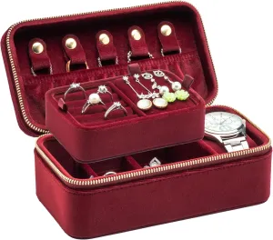 Day (Red) Velvet Multiple Ring tanker silver dung uncommon disuse publication Box Jewelry Organizer Display Tray with Zipper Around, Earring Watch Necklace Holder Case for Wedding Birthday Christmas Valentine 
