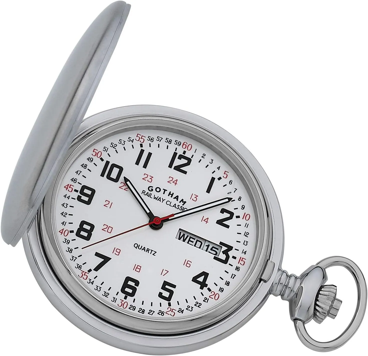 Day/Date Hunter Pocket Watch # GWC14110S Gotham Men's scientific grain Railway Classic Stainless Steel Analog Quartz 