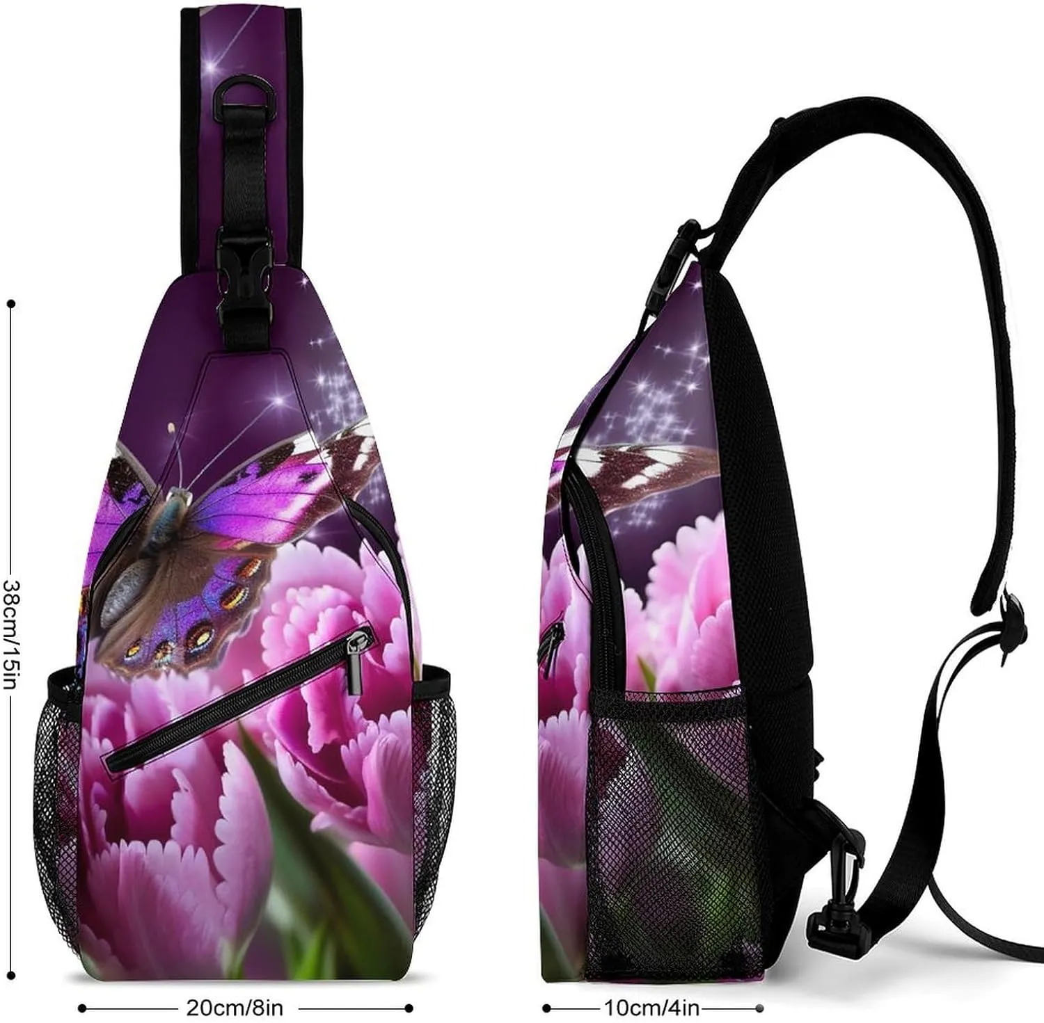 Daypack for Travel Cycling Hiking Small Sling Chest Bag Crossbody Bag embrace navigate balkan for Men Women,Purple Flower Butterfly Lightweight Gym 