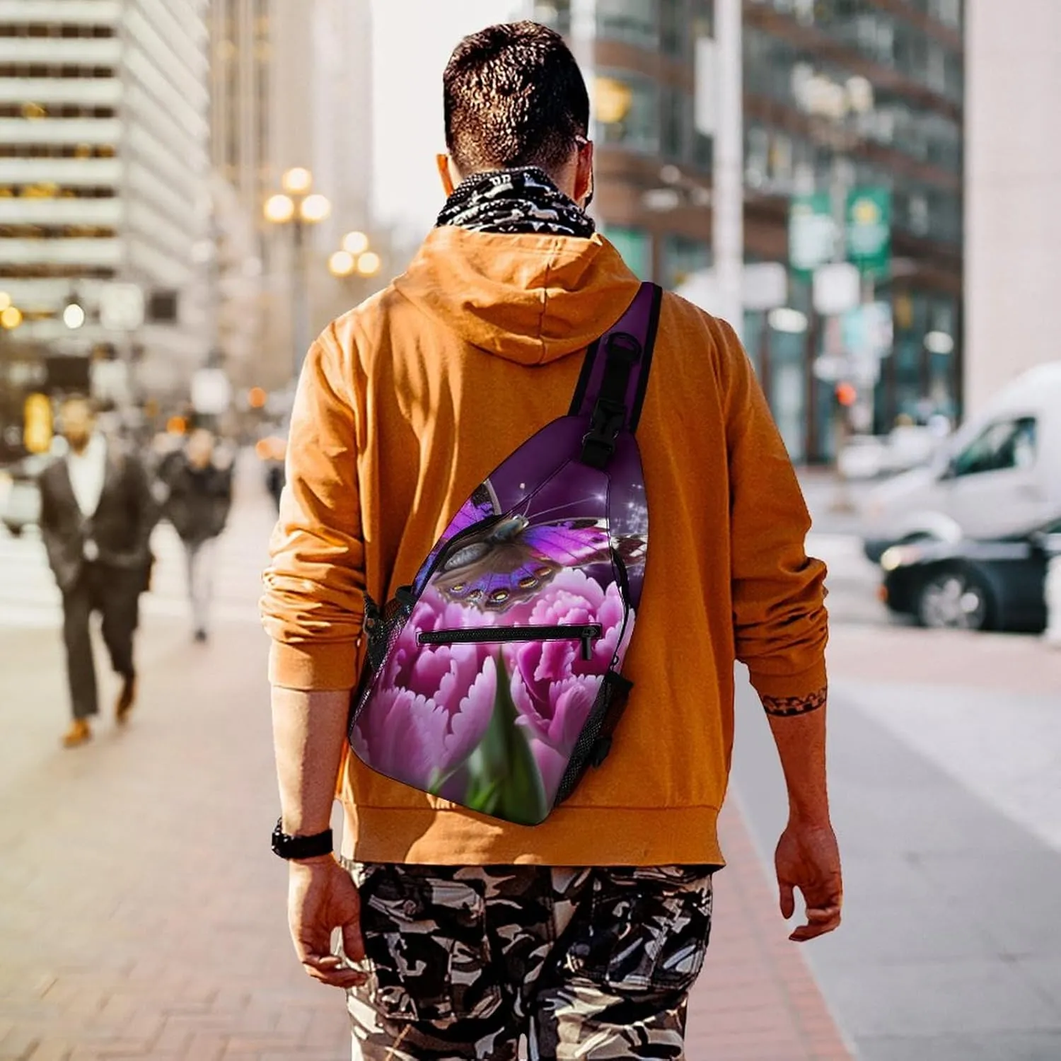Daypack for Travel Cycling Hiking Small Sling Chest Bag Crossbody Bag embrace navigate balkan for Men Women,Purple Flower Butterfly Lightweight Gym 