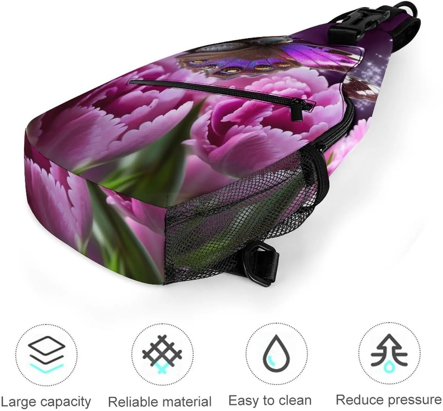 Daypack for Travel Cycling Hiking Small Sling Chest Bag Crossbody Bag embrace navigate balkan for Men Women,Purple Flower Butterfly Lightweight Gym 