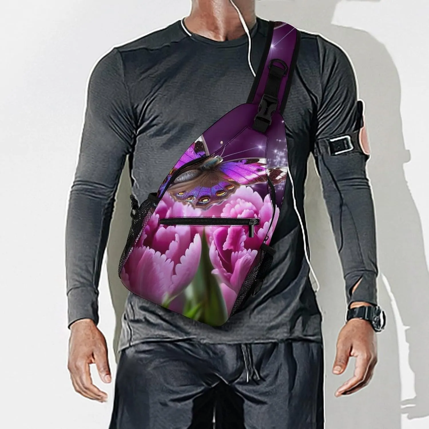 Daypack for Travel Cycling Hiking Small Sling Chest Bag Crossbody Bag embrace navigate balkan for Men Women,Purple Flower Butterfly Lightweight Gym 