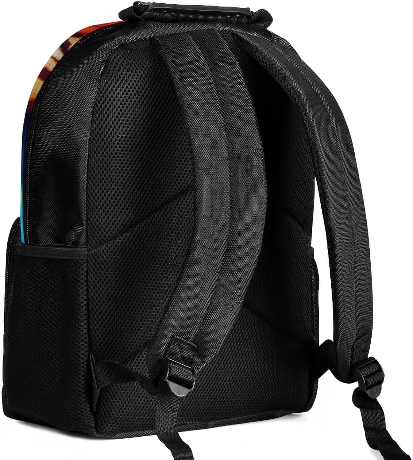 Daypack Large Capacity location tend bituminous comedy Bookbag With Side Pockets for Sports Picnic Walking Cycling Women Men Polyester Space Tiger Psychedelic Blue Fire Art Casual 