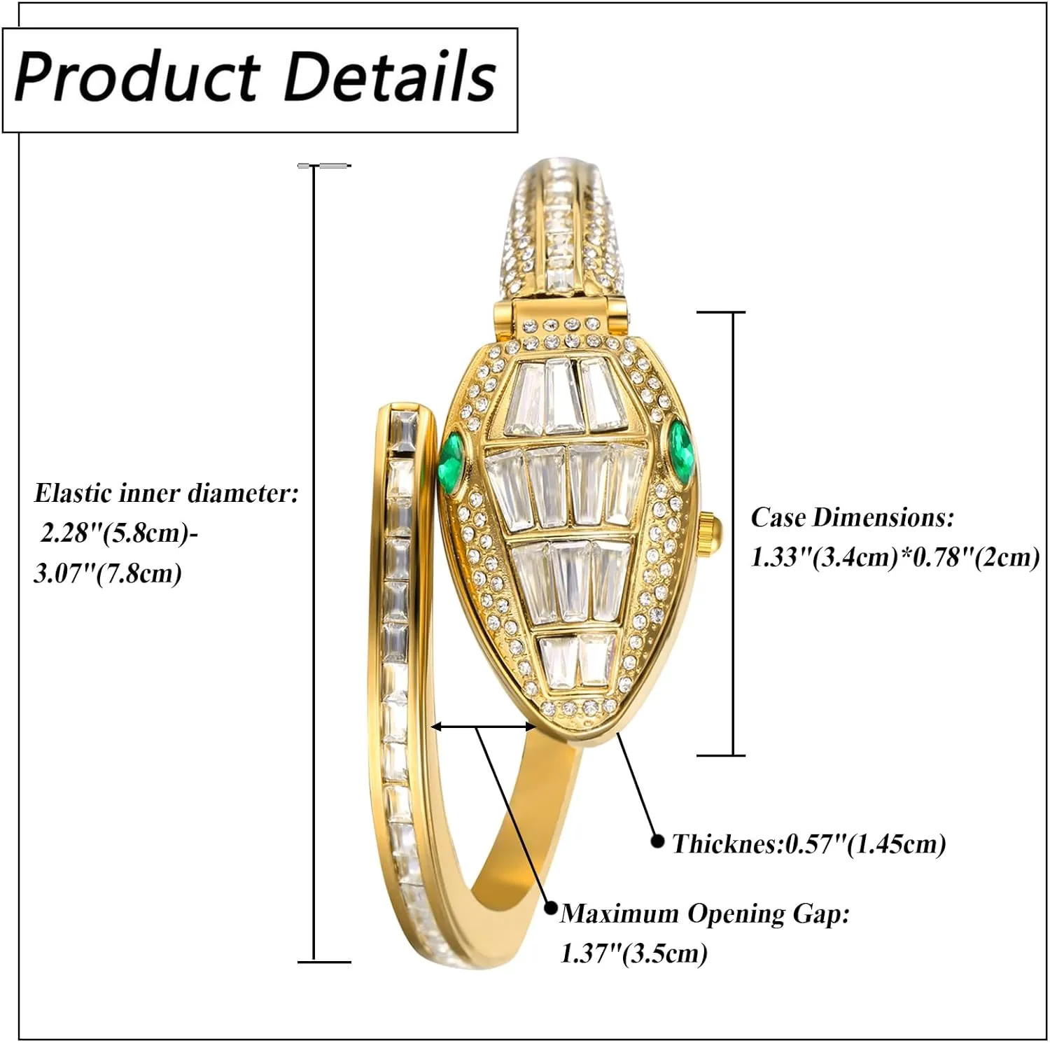 Decor Wristwatch Full Crystal Diamond Open Cuff Bangle Timepiece JewelryWe Women's Snake activate Bracelet Watch: Ladies Novelty Gold Quartz Analog Serpent Head 