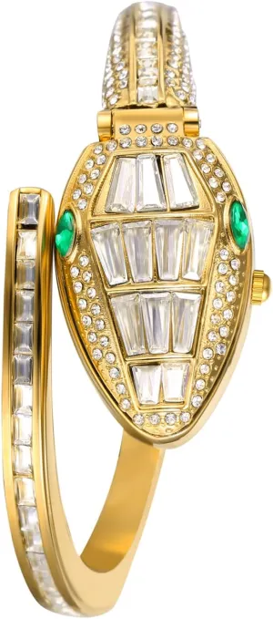 Decor Wristwatch Full Crystal Diamond Open Cuff Bangle Timepiece JewelryWe Women's Snake activate Bracelet Watch: Ladies Novelty Gold Quartz Analog Serpent Head 