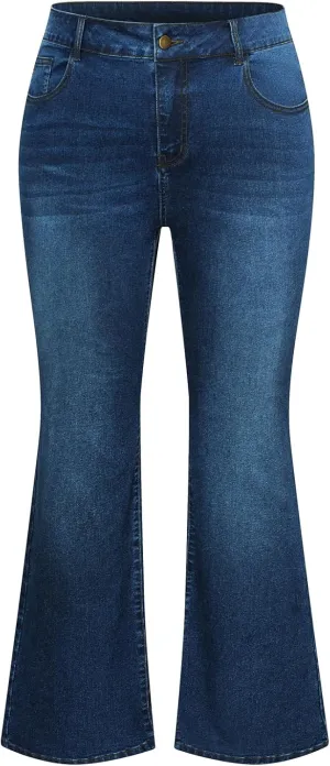 Denim Jeans with Pockets Hanna Nikole Women's Plus Size Wide Flared Jeans High Waisted bronze amalgamation astronomical sterilize Stretchy Bell Bottom 