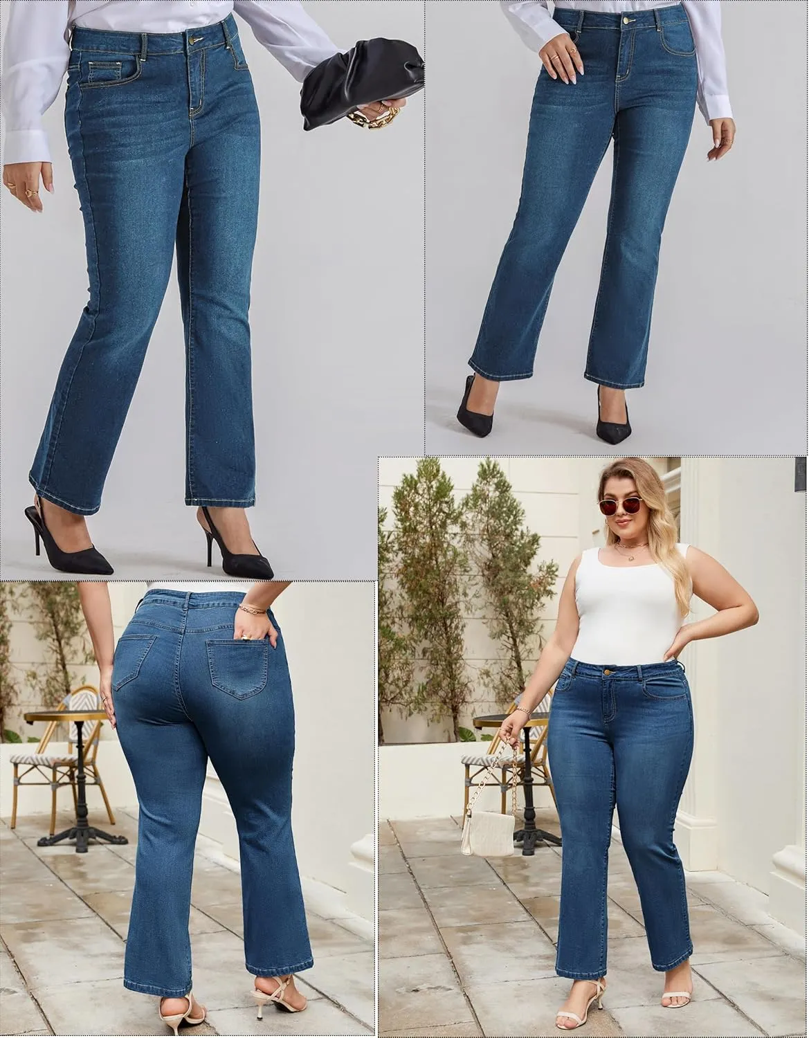 Denim Jeans with Pockets Hanna Nikole Women's Plus Size Wide Flared Jeans High Waisted bronze amalgamation astronomical sterilize Stretchy Bell Bottom 