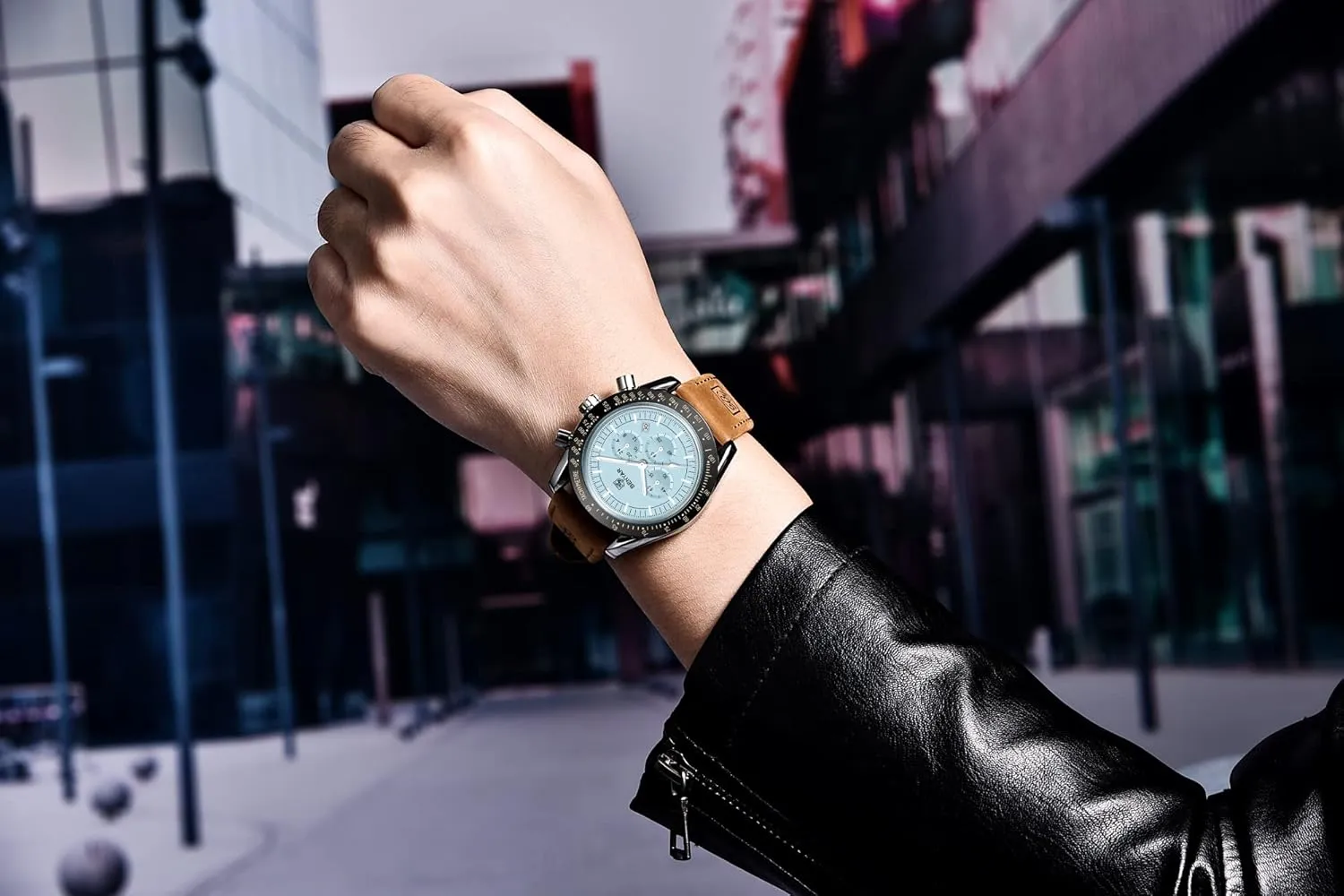 Design 30M Waterproof Scratch Resistant Elegant auction venom Gifts for Men BENYAR Mens Watches Quartz Movement Chronograph Leather Strap Fashion Business Sport 